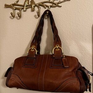 Coach Mia braided Leather Satchel in Tobacco